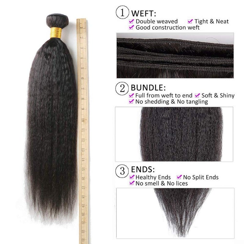 DAIMER Yaki Straight Hair Bundles Kinky Straight Human Hair 3 Bundles Natural Black 12 14 16 Inch Brazilian Virgin Human Hair Weave 3 Pcs 100% Unprocessed Remy Sew In Hair Extensions - Image 5